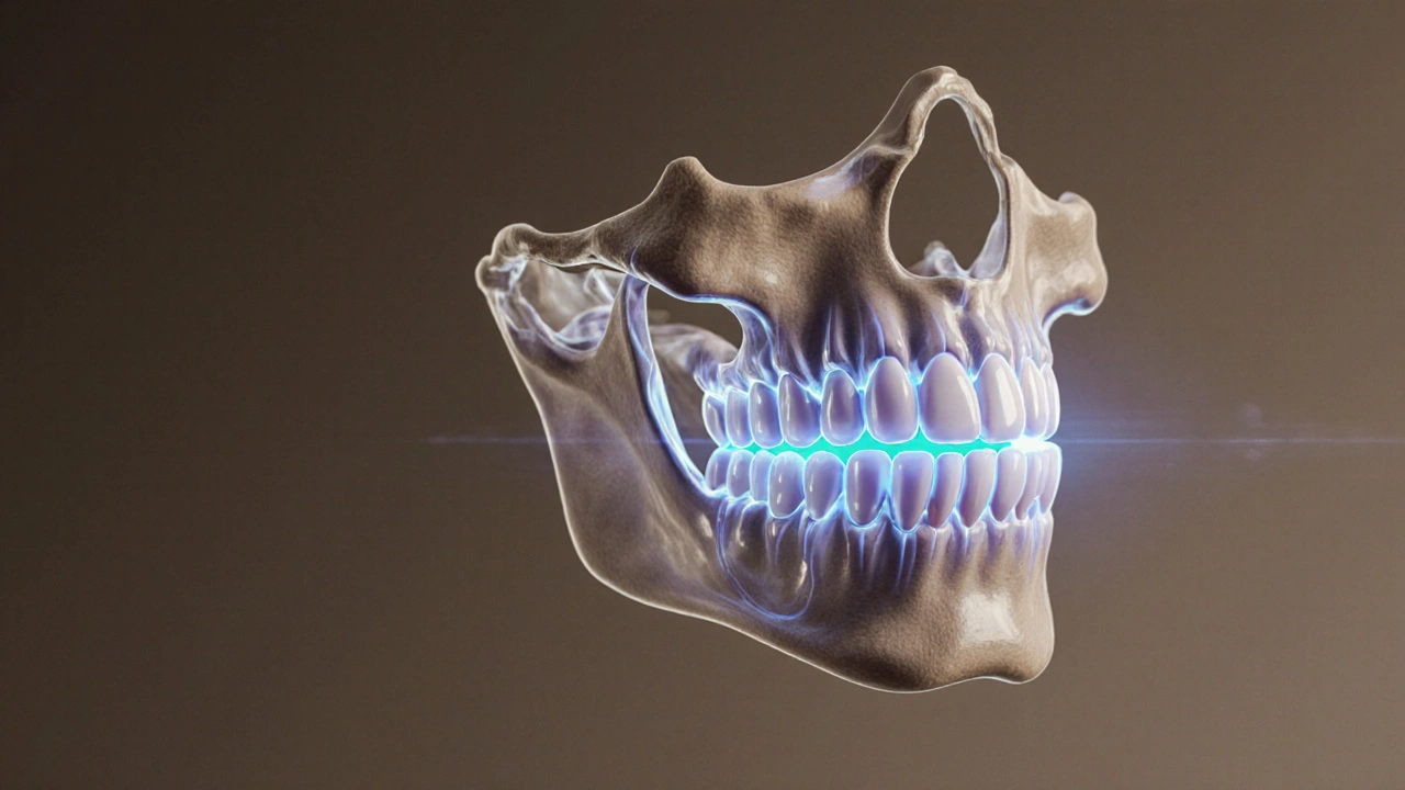Přehled vývoje mléčných a trvalých zubů v čelisti s přechodnými spojeními.