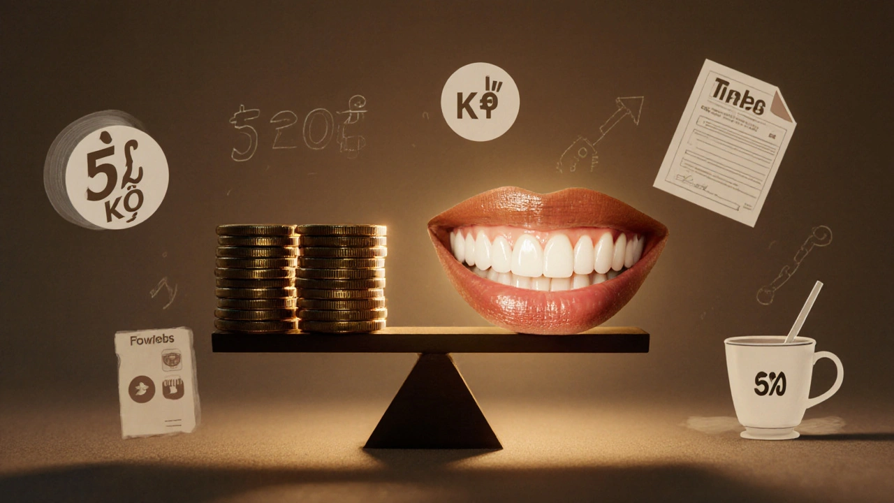 Váha s náklady na rovnátka a úsměvem jako cenou za kvalitu života.