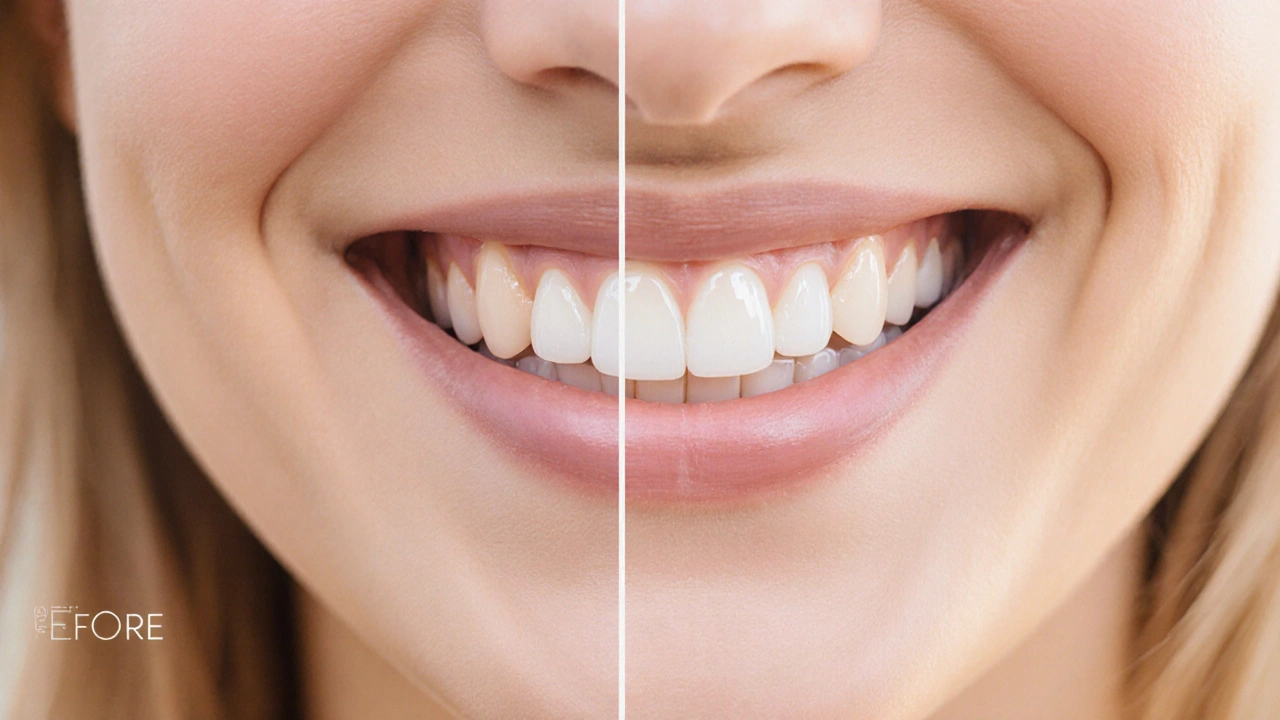 Woman smiling with transformed teeth, showing before-and-after aesthetic improvement.