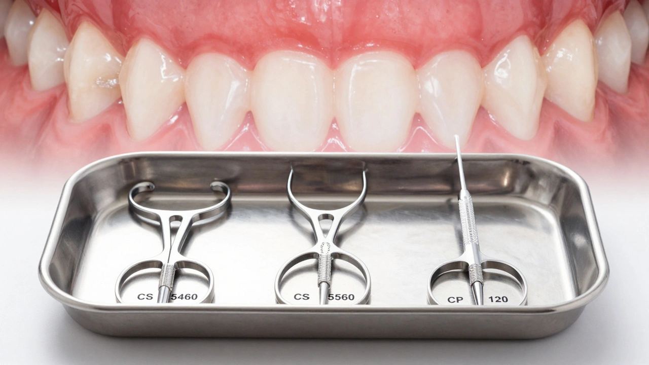 Tři modely Curaprox kartáčků uspořádané jako lékařské nástroje na sterilním podložce.