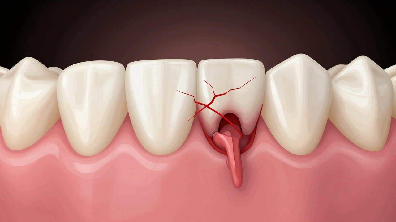 Vizualizace krevní sraženiny v jamce zubu s varovnou červenou čárou naznačující sušenou jamku.