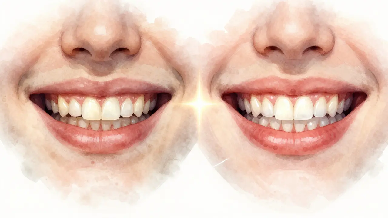 Před a po transformaci úsměvu s fazetami na zubech.