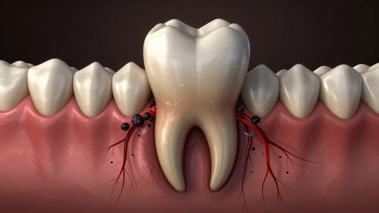 Skrytý kámen ničí kost a dásně pod zubem