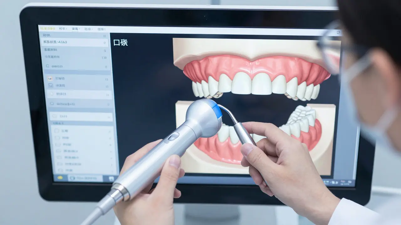 Dentista používá 3D skener pro vytvoření digitálního modelu zubů.
