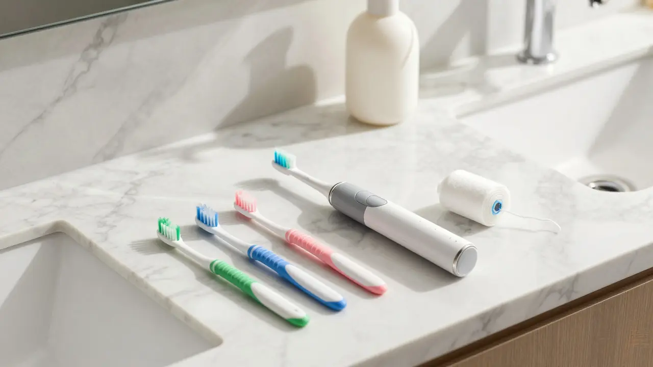 Sada pro mezizubní hygienu se sonickým kartáčkem a mezizubními kartáčky.