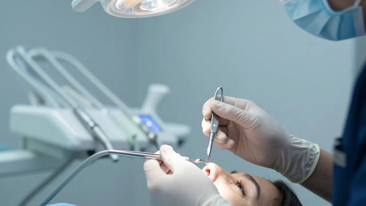 Stomatologické nástroje pro extrakci zubu v klinickém prostředí