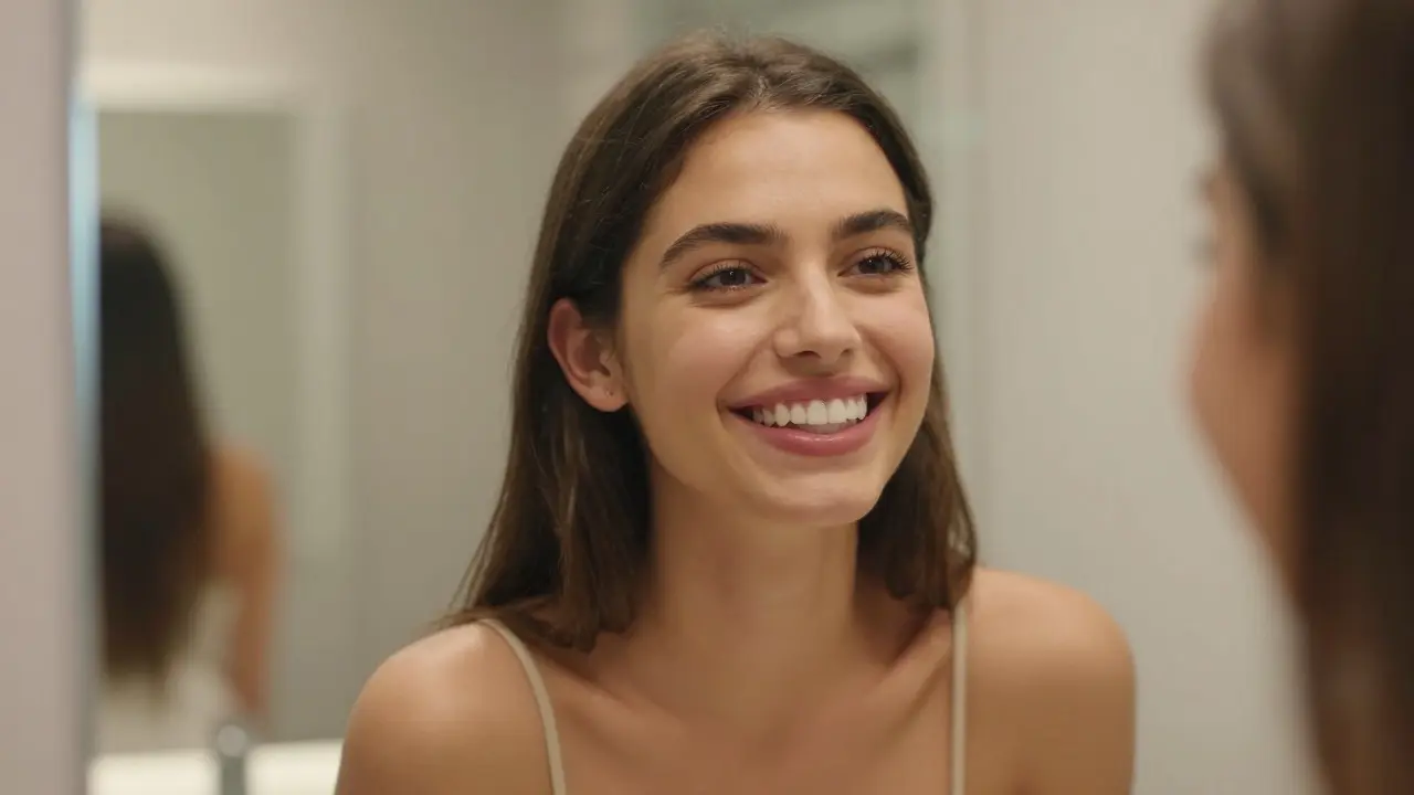 Confident woman smiling with perfect ceramic veneers