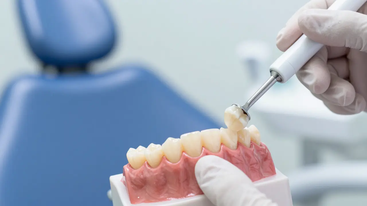 Zubní lékař aplikuje fluoridový gel pro čištění zubů po rovnátkách