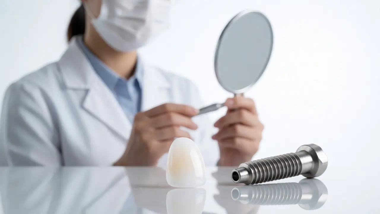 Moderní zubní náhrady: keramická fazeta a titanový implantát