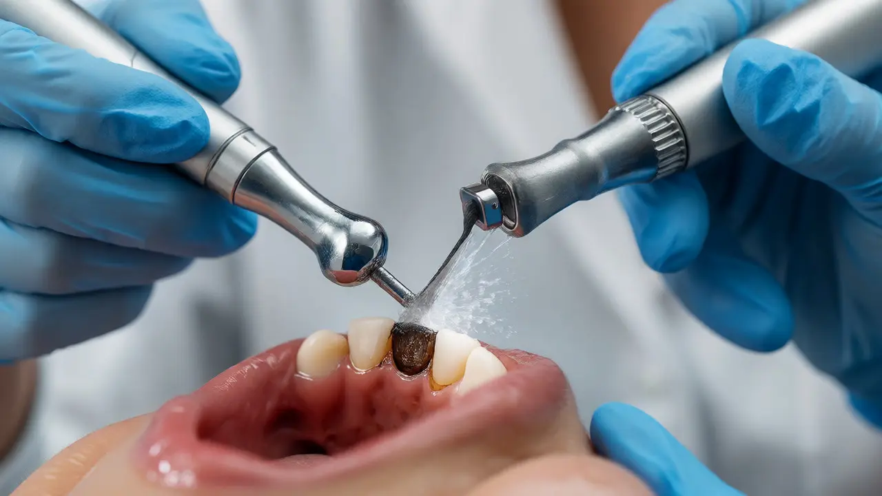 Dentální hygienistka odstraňuje zubní kámen ultrazvukem