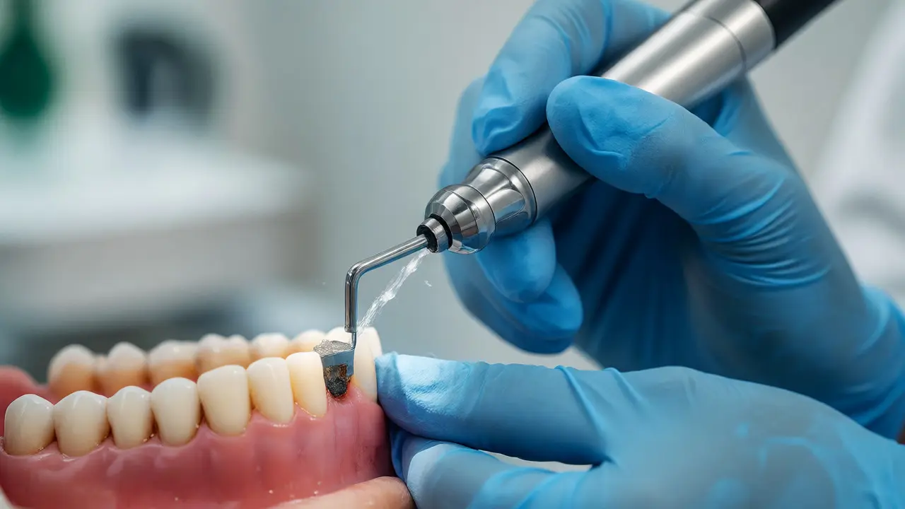 Dentální hygienistka odstraňuje zubní kámen ultrazvukem