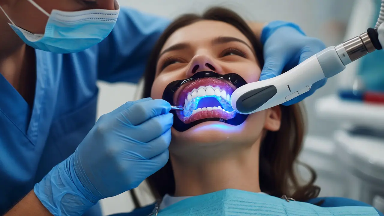 Profesionální bělení zubů pomocí LED světla v ordinaci